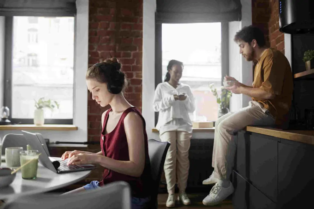 Young professionals networking in coworking area